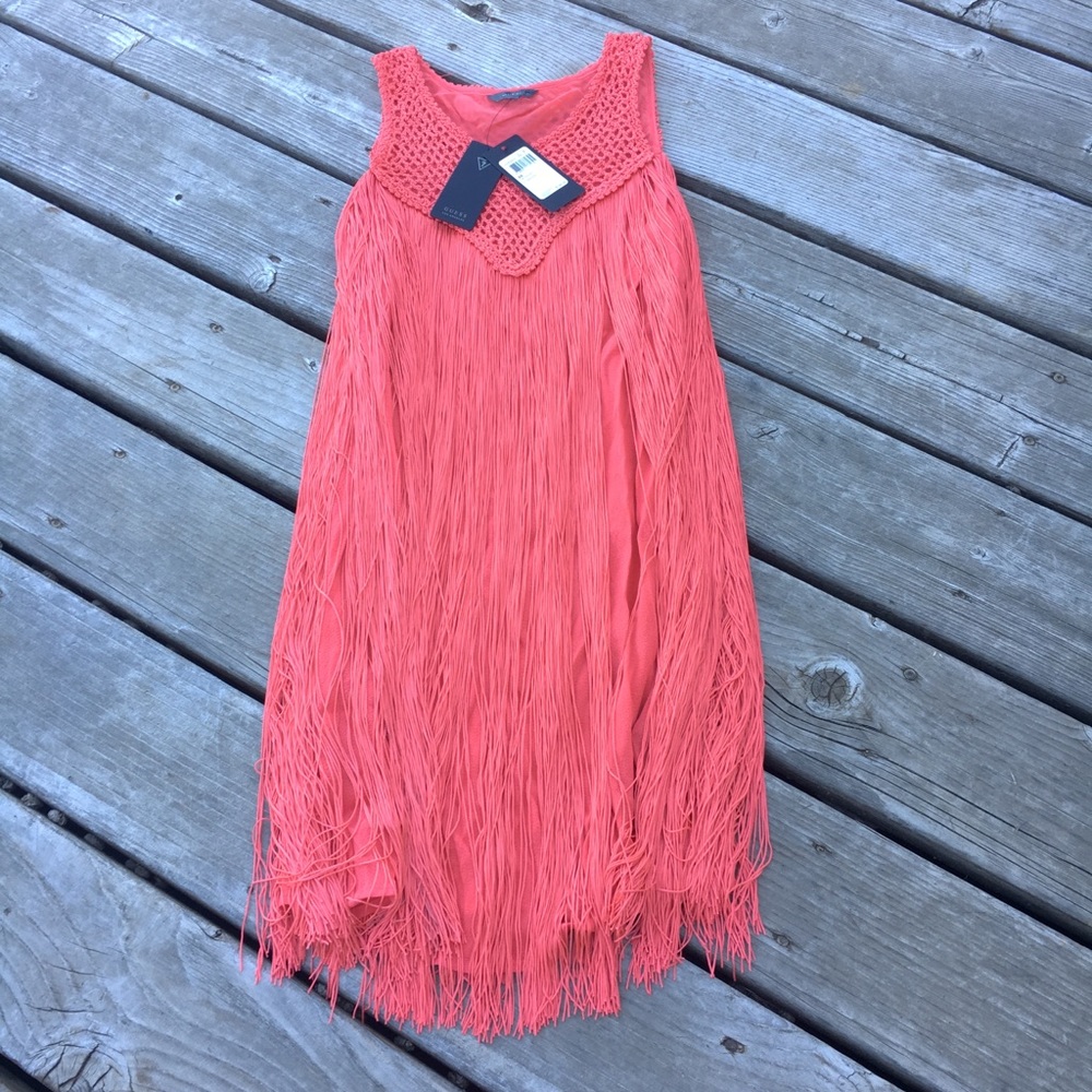 Guess coral fringe flapper dress XS